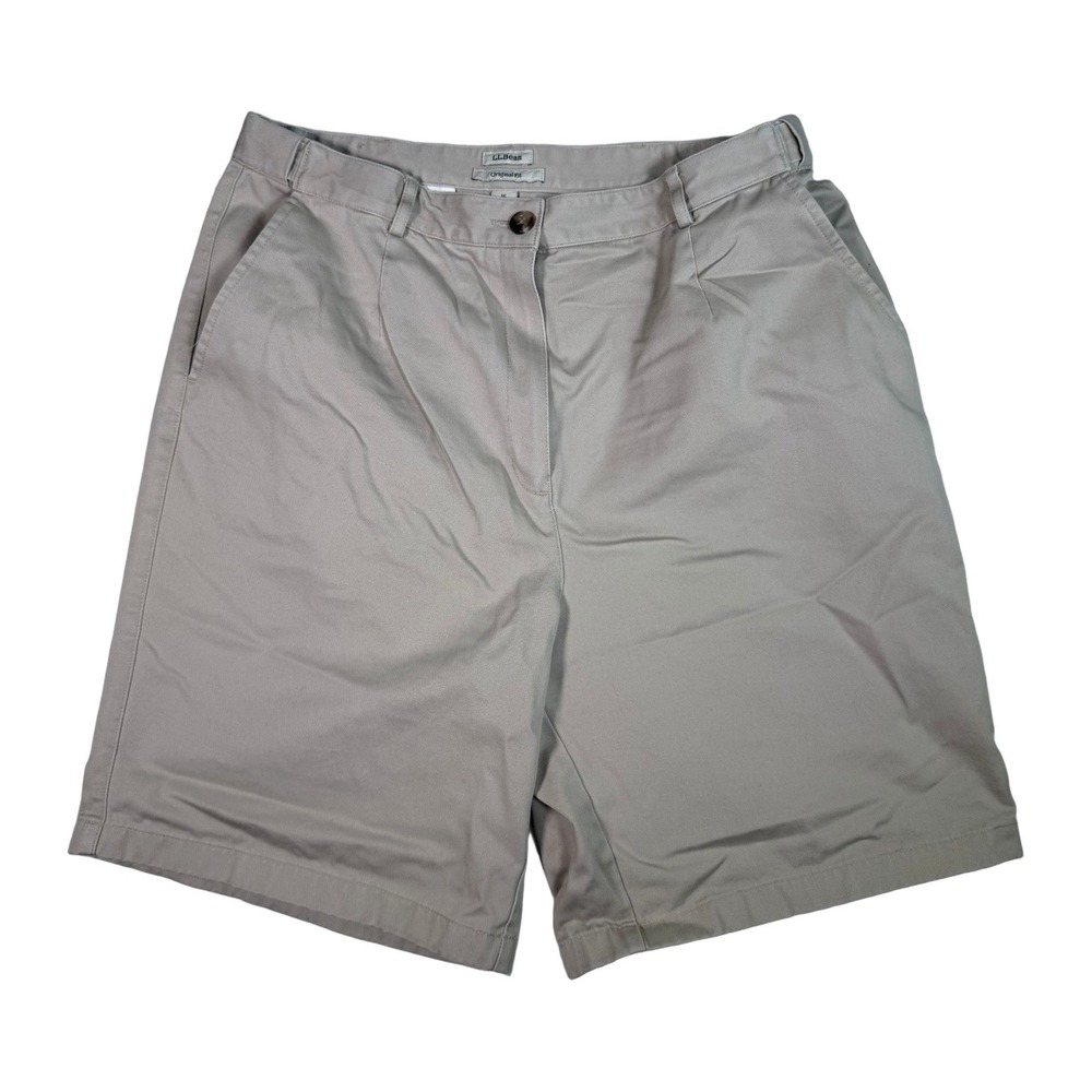 LL Bean Original Fit Beige Khaki Chino Shorts Women's Size 16‎ Regular Pleated
